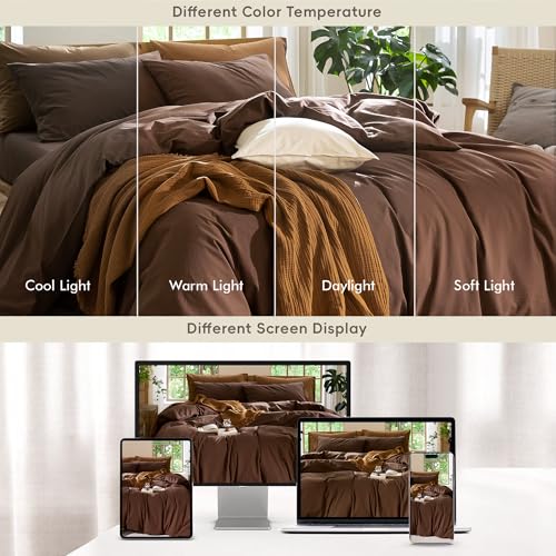 Duvet Cover Set 100% Washed Cotton Linen Like Super Queen (3 Count)