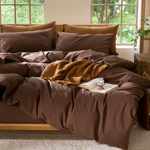 Duvet Cover Set 100% Washed Cotton Linen Like Oversized King (64 Ounce)