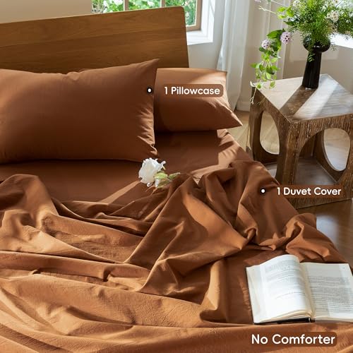 Duvet Cover Set 100% Washed Cotton Linen Like Twin (48 Ounce)