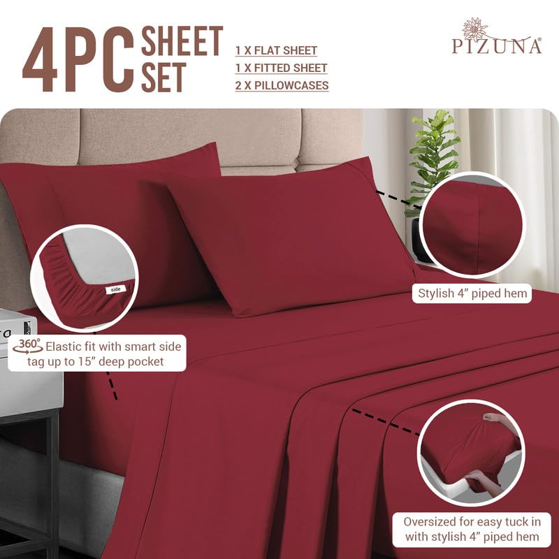 100% Cotton Sheets Set Queen 400 Thread Count Rio Red