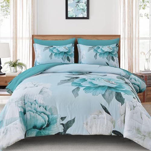 Floral Comforter Set Queen Size 7 Piece Bed in a Bag