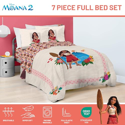 Disney Moana Full Comforter Set 7 Piece Kids Bedding for Girls