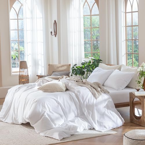 Duvet Cover Set 100% Washed Cotton Linen Like Super King (3 Count)
