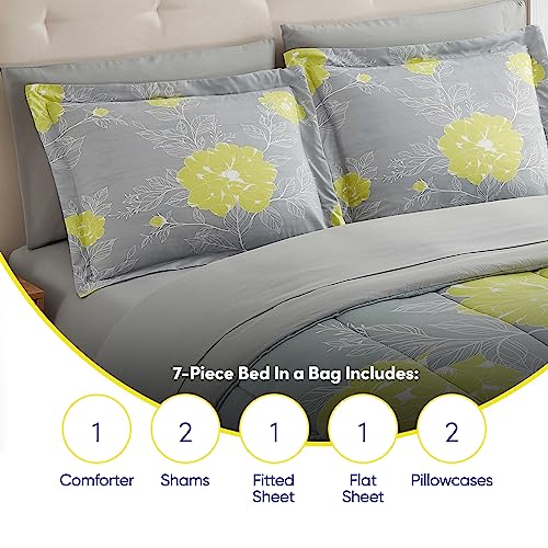 7 Piece Comforter Set Bag Solid Color All Season Soft Down Alternative Blanket & Luxurious Microfiber Bed Sheets