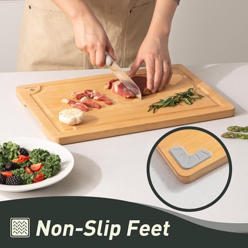 5 Packs Bamboo Cutting Board Set with Non Slip Feet Holder and Over Sink Nice Solid Thick Wood Juice Groove Chopping Board Small Big Xl XXl xlarge Oversized Kitchen Counter Organic Vegetable Meat Kit (5 Count)