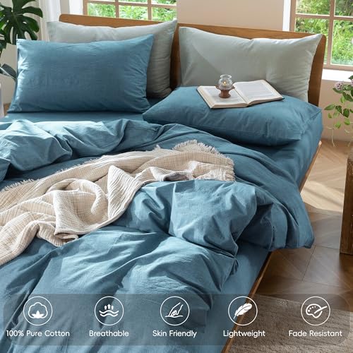 Duvet Cover Set 100% Washed Cotton Linen Like Queen