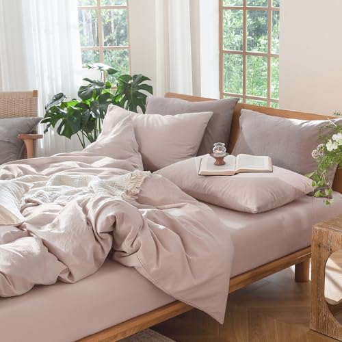 Duvet Cover Set 100% Washed Cotton Linen Like Full (64 Ounce)