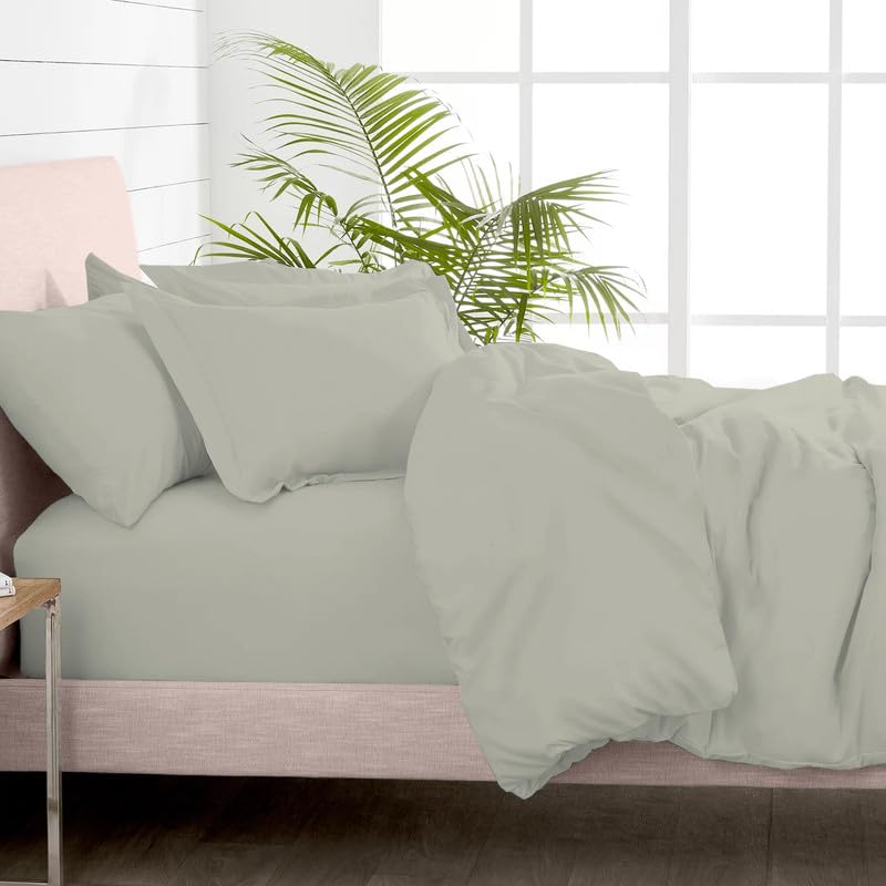 100% Cotton Twin Duvet Cover Set + Fitted Sheet 400TC Silver