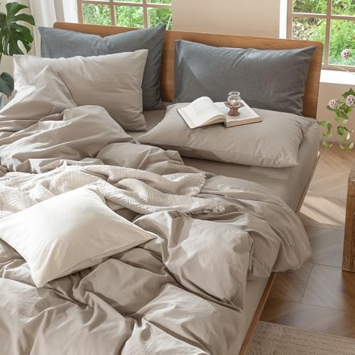 Duvet Cover Set 100% Washed Cotton Linen Like Super King (3 Count)