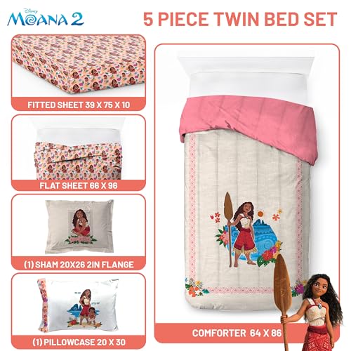 Disney Moana Twin Comforter Set 5 Piece Kids Bedding for Girls
