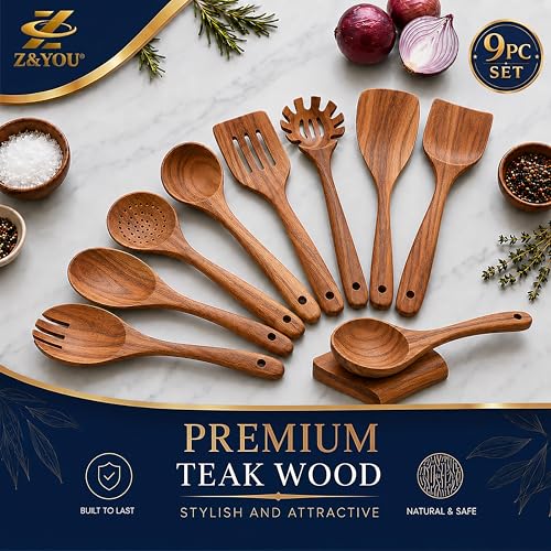 9 Piece Teak Wooden Utensil Set (9 Count)