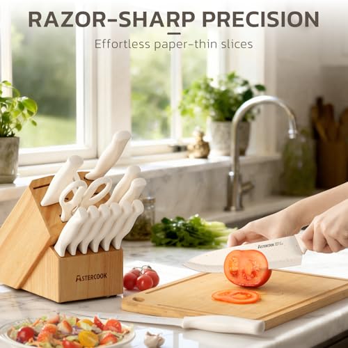 Knife Set 15 Pieces Kitchen Knife Set with Sharpener Block (15 Count)