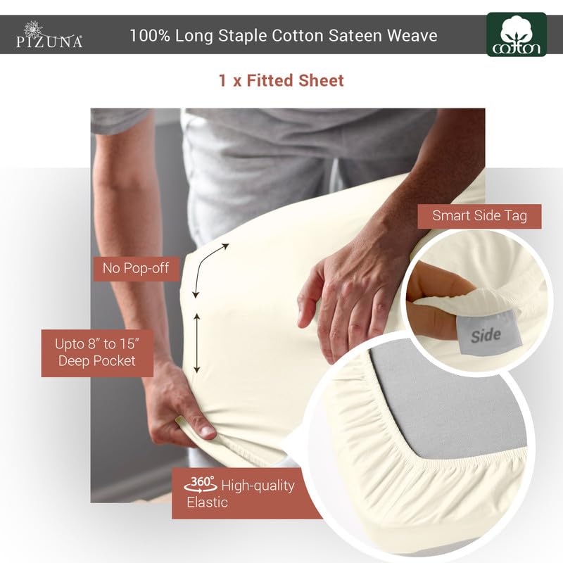 Twin XL Cotton Fitted Sheet 400 Thread Count New Ivory