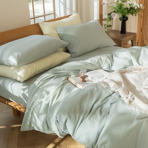Duvet Cover Set 100% Washed Cotton Linen Like Alaska King