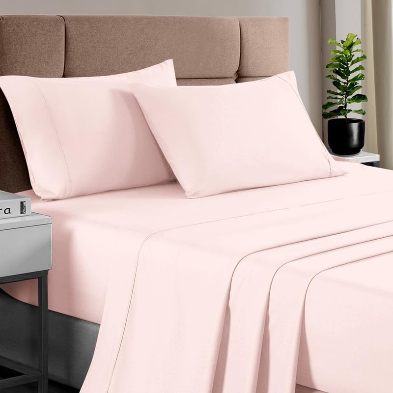 100% Cotton Sheets Set Twin 400 Thread Count Light Pink