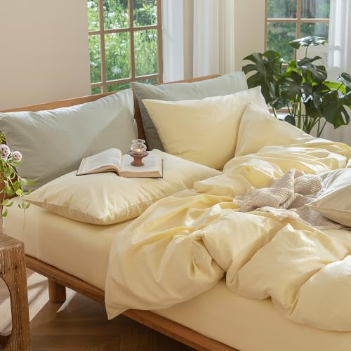 Duvet Cover Set 100% Washed Cotton Linen Like Cal King (3 Count)