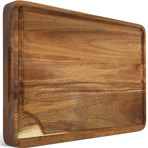 Large Acacia Wood Cutting Board for Kitchen 17x12x1.5 with 3 Compartments
