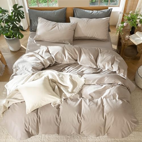Duvet Cover Set 100% Washed Cotton Linen Like King (64 Ounce)