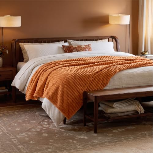 Soft Full Size Fleece Blankets for Bed Orange 84"x90"
