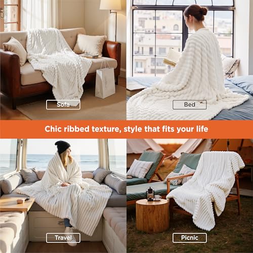 Soft Twin Blanket for Bed College Dorm School Off White 60"x80"