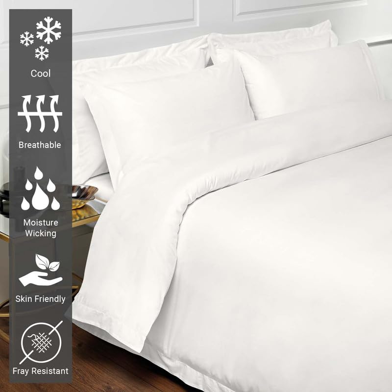 100% Cotton King Duvet Cover Set 400 Thread Count Off White