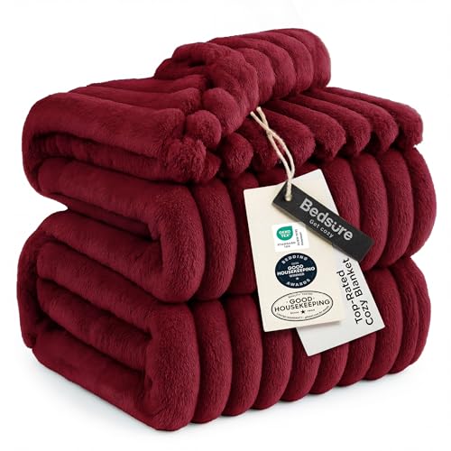 Soft Full Size Fleece Blankets for Bed Deep Red 84"x90"