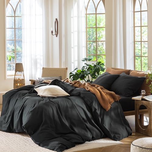 Duvet Cover Set 100% Washed Cotton Linen Like Oversized King (64 Ounce)