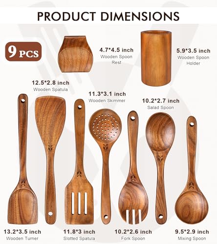 9Pcs Wooden Spoons for Cooking (9 Count)