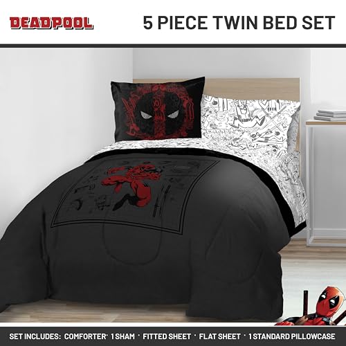 Marvel Deadpool Twin Comforter Set 5 Piece Soft Bedding for Boys