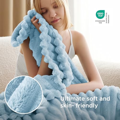 Soft Light Blue Throw Blanket for Couch Decor Gifts 50"x60"
