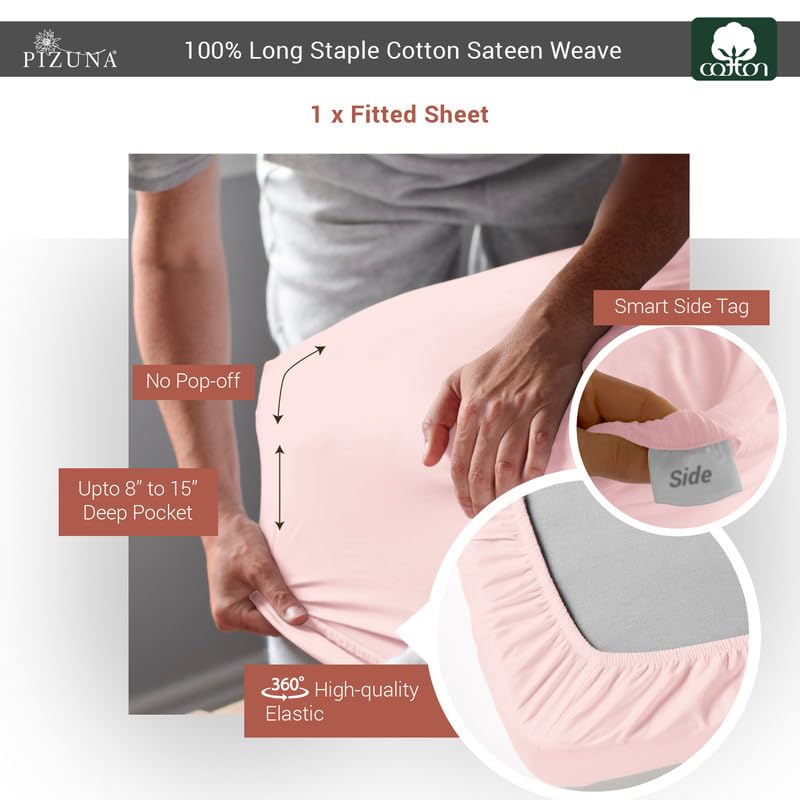 Twin Cotton Fitted Sheet 400 Thread Count Light Pink
