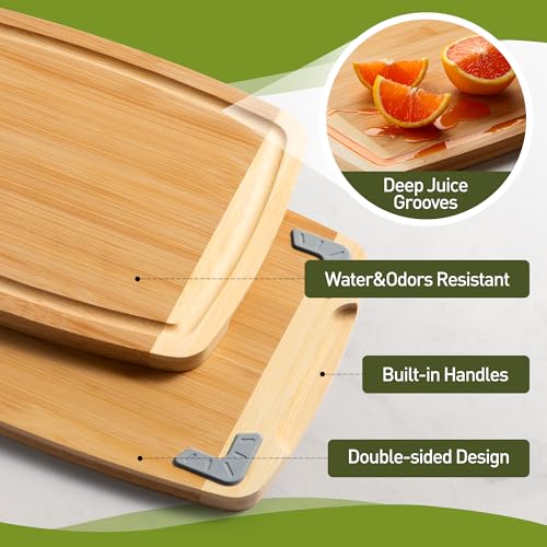 Bamboo Cutting Board Set Non Slip Feet Over Sink Eating Grilling Biard Cutboard Biard Chtting Woodcutting Cuttingboards Voard Oard Bord Dishwasher Safe 12x18 11x14 Baords Baord Veg Utting Ultimate (5 Count)