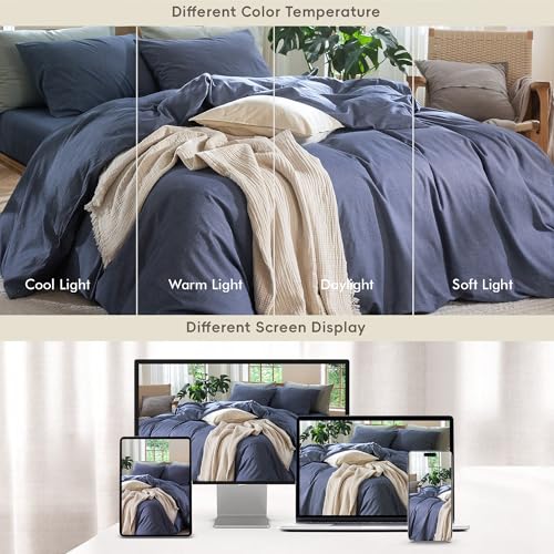 Duvet Cover Set 100% Washed Cotton Linen Like Super Queen (3 Piece Set)