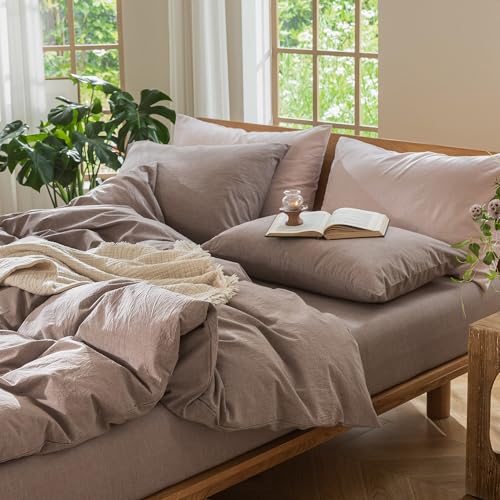 Duvet Cover Set 100% Washed Cotton Linen Like Oversized Queen (67.2 Ounce)
