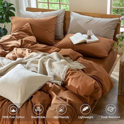 Duvet Cover Set 100% Washed Cotton Linen Like Cal King (64 Ounce)