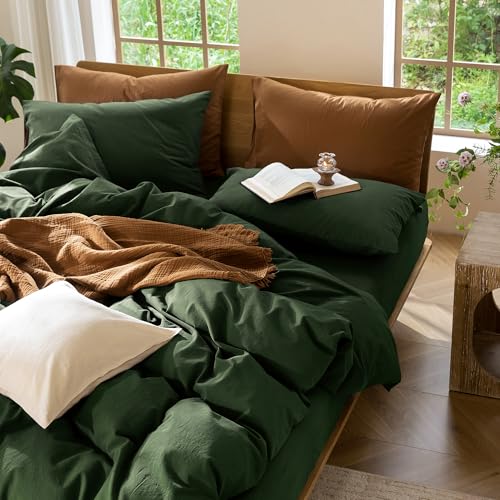 Duvet Cover Set 100% Washed Cotton Linen Like Super King