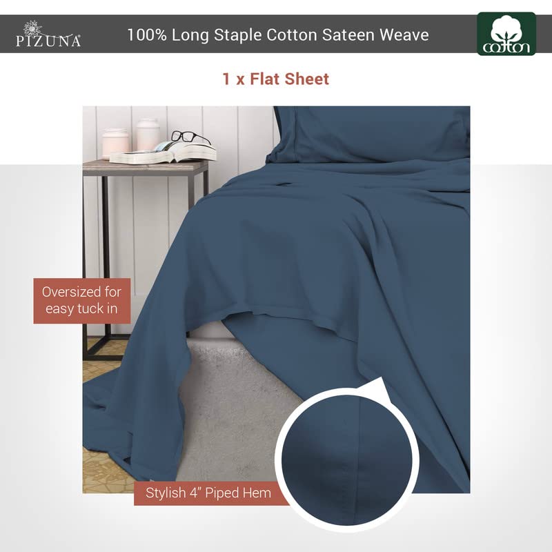 100% Cotton Queen Flat Sheet 400 Thread Count Dark Blue