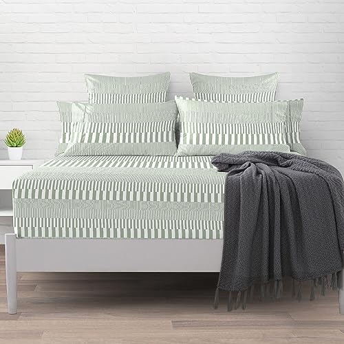 100% Cotton Cascade Stripe Print King Fitted Sheet 400TC Green