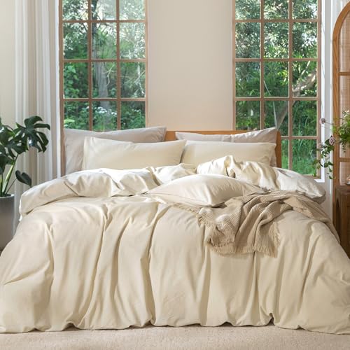 Duvet Cover Set 100% Washed Cotton Linen Like Full (3 Count)
