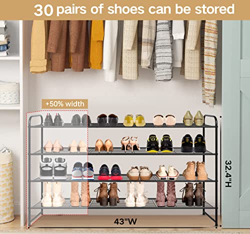 4 Tier Long Shoe Rack for Closet Metal Shoe Organizer for Entryway