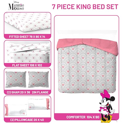 Disney Minnie Mouse King Comforter Set 7 Piece Bedding for Girls