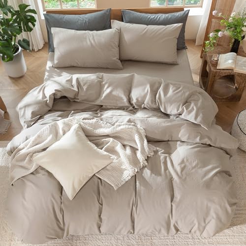 Duvet Cover Set 100% Washed Cotton Linen Like Twin (2 Piece Set)