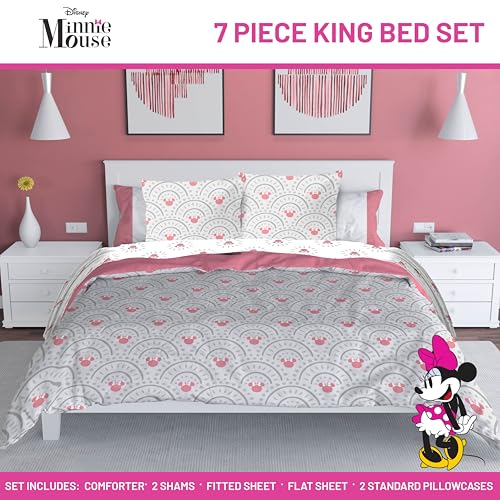 Disney Minnie Mouse King Comforter Set 7 Piece Bedding for Girls