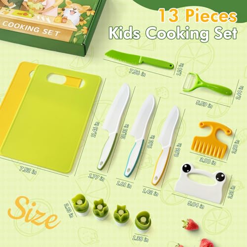 13 Pcs Kids Knife Set for Real Cooking Safe Kitchen Tools for Ages 4+