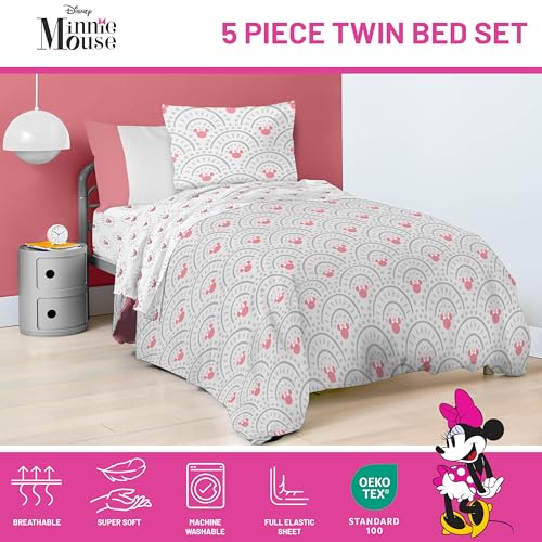 Disney Minnie Mouse Twin Comforter Set 5 Piece Bedding for Girls