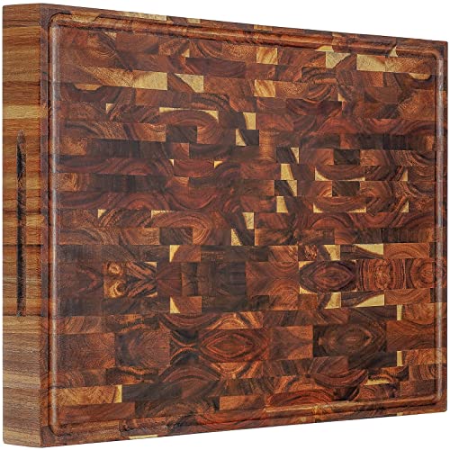 Acacia End Grain Wood Cutting Board 24x18x2 In Thick Butcher Block