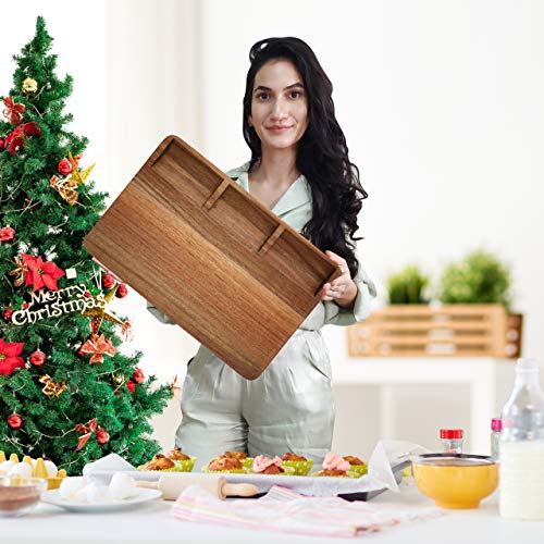 Large Acacia Wood Cutting Board for Kitchen 17x12x1.5 with 3 Compartments