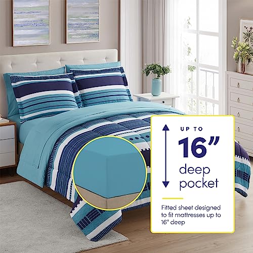 7 Piece Comforter Set Bag Solid Color All Season Soft Down Alternative Blanket & Luxurious Microfiber Bed Sheets