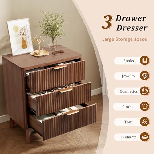 Fluted Nightstand with 3 Drawers