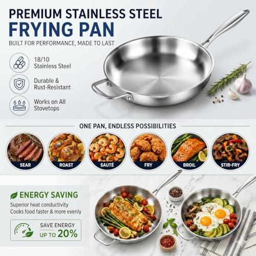 Tri ply Stainless Steel Pan 12 inch & 14 inch Frying Pan with Lid